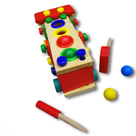 لعبة منتسوري للاطفال شكل قطار مع كور الوان