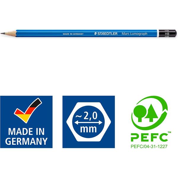 قلم رصاص مارس ستدلر علبه معدنيه تحتوي علي 12 قلم درجات مختلفه