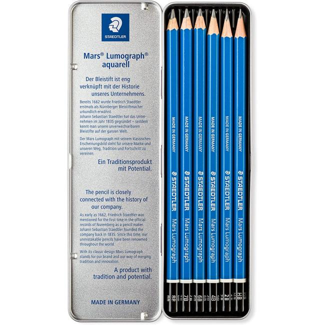 قلم رصاص ستدلر مارس علبه معدنيه تحتوي علي 6 قلم درجات مختلفه